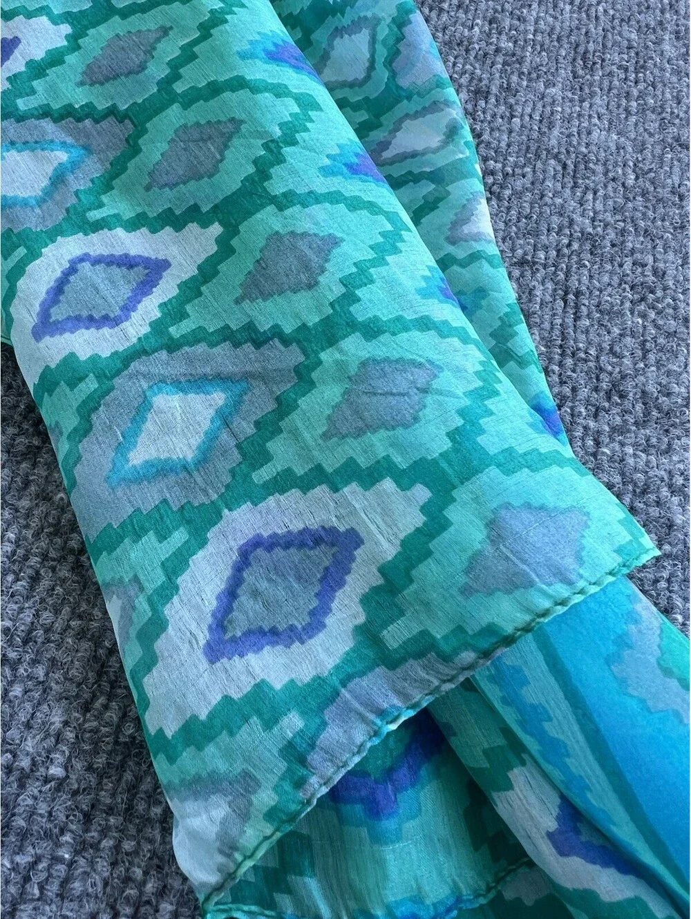 lightweight printed blue Green Scatf saree beach sarong Wrap 67”X40”.